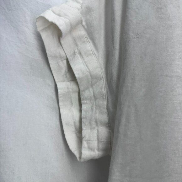 Uniqlo Linen Short Sleeve Button Up Blouse White GUC Women Size Small Hi Low Top - Picture 5 of 9